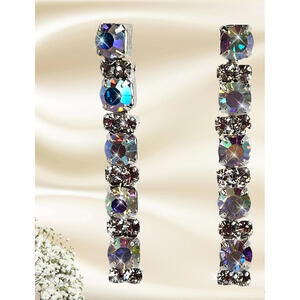 Aurora Borealis Dangle Earrings Silver Tone 1.75” Statement Drop Lightweight NWT